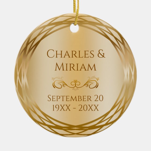Name & Photo Golden 50th Wedding Anniversary Gift Ceramic Ornament (Front)