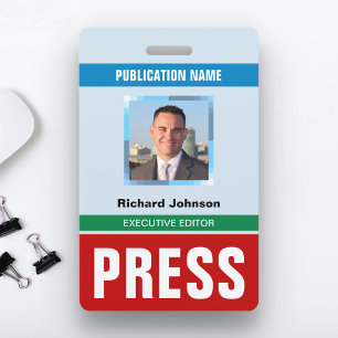 Name Photo Journalist Reporter Press Pass ID Card Badge