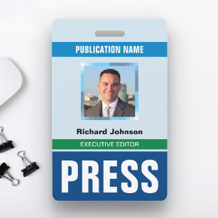 Name Photo Journalist Reporter Press Pass ID Card ID Badge