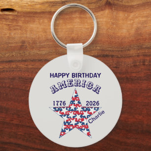 Name, Photo or Logo, Happy Birthday America Round Key Ring
