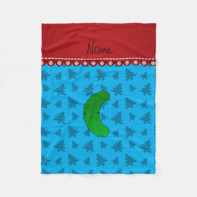 Name pickle sky blue christmas trees fleece blanket (Front)
