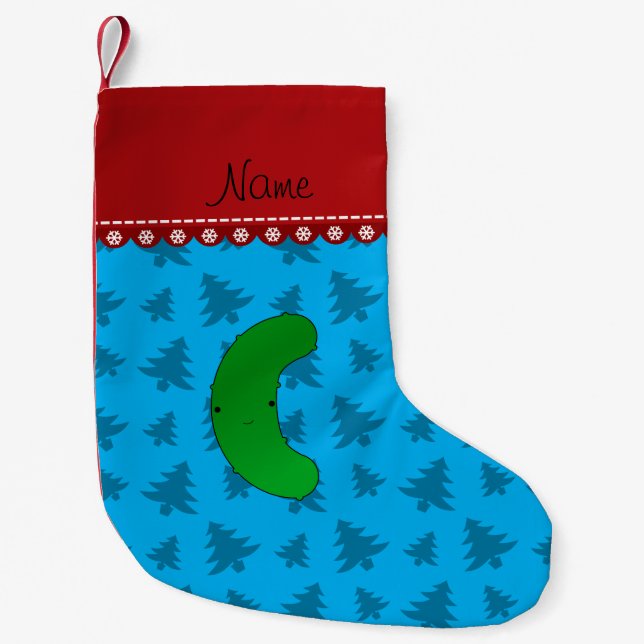 Name pickle sky blue christmas trees small christmas stocking (Front)