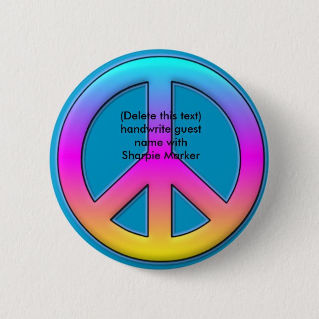 Name Pin RETRO Peace Favours for 60s hippy Party (Front)