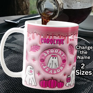 Name Pink 3D effect Halloween Ghost Spooky Season Coffee Mug