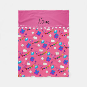 Name pink birthday bunting cake hat balloons fleece blanket