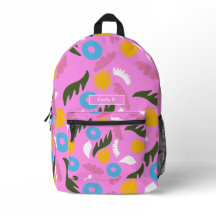 name pink floral pattern modern school Bag
