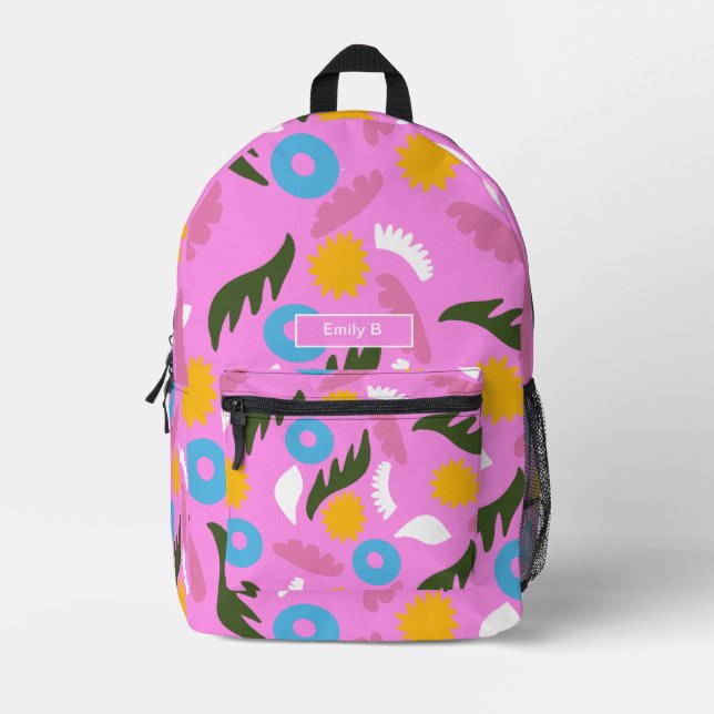 name pink floral pattern modern school Bag (Front)