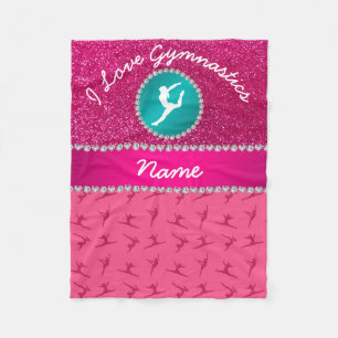 Name pink gymnastics hot pink glitter silhouette fleece blanket