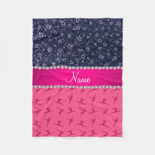 Name pink gymnastics navy blue glitter stars fleece blanket