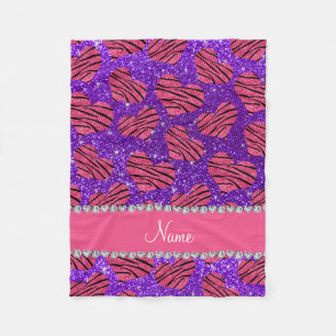 Name pink hearts indigo purple glitter zebra fleece blanket