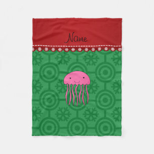 Name pink jellyfish green retro snowflakes circles fleece blanket