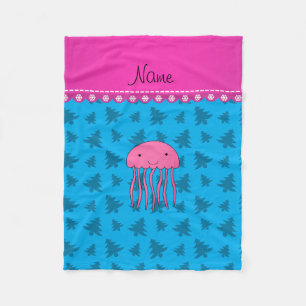 Name pink jellyfish sky blue Christmas trees Fleece Blanket
