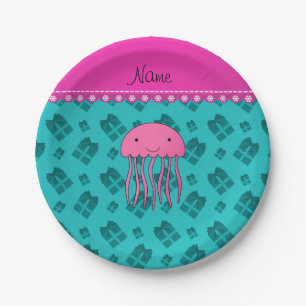 Name pink jellyfish turquoise Christmas presents Paper Plate