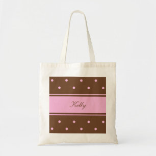 Name Pink Polka Dot Bridesmaid Tote Bag