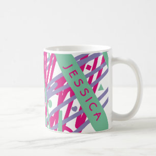 Name Pink Purple Teal Shapes Candy Lines Abstract  Coffee Mug