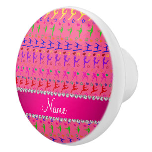 Name pink rainbow gymnastics hearts stars ceramic knob