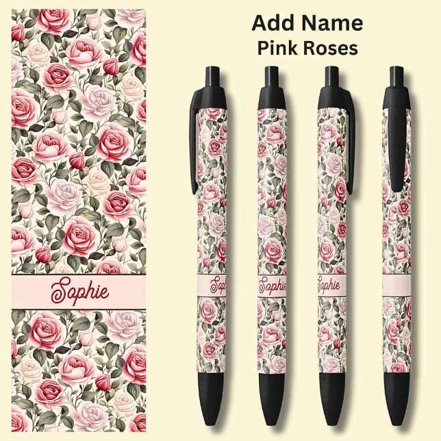 Name Pink Roses on Pink Black Ink Pen (Creator Uploaded)