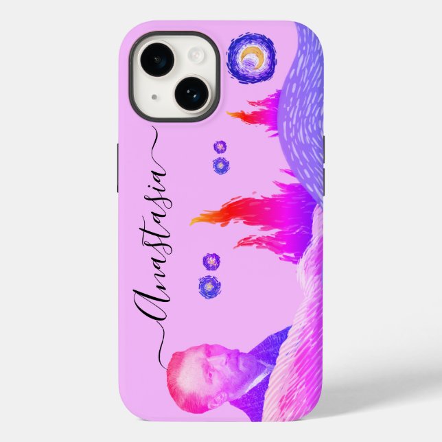 NAME pink Starry Night editable Anastasia Case-Mate iPhone Case (Back)