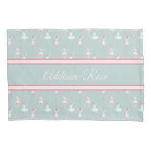 Name Pink Teal Grey Ballerina Pattern Nursery Pillowcase