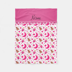 Name pink white baby teddy bear stars moons fleece blanket