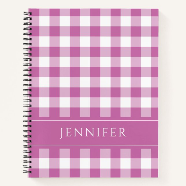 Name Pink & White Gingham Chequered Pattern Notebo Notebook (Front)