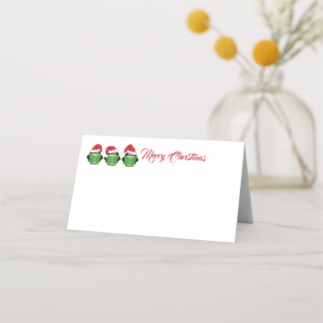Name Place Card-Christmas Penguins Place Card (Front)