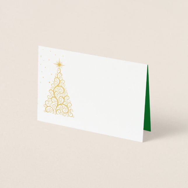 Name Place Card Gold Foiled ChristmasTree & Stars (Front)