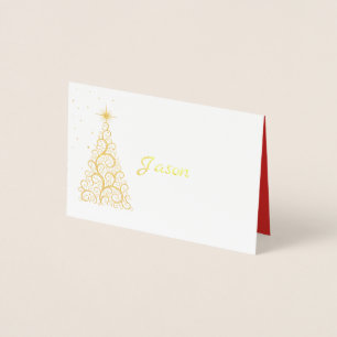Name Place Card Gold Foiled ChristmasTree & Stars