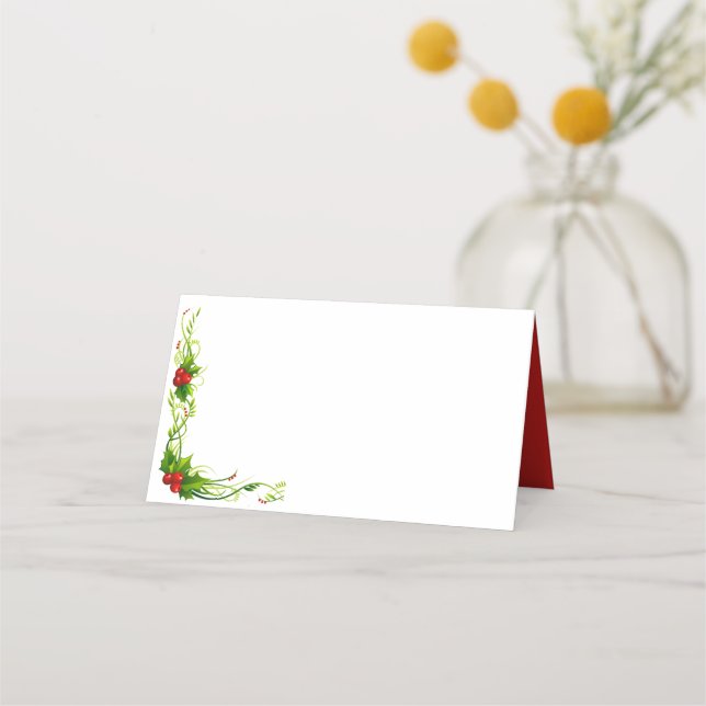 Name Place Card-Merry Christmas Holly Card (Front)