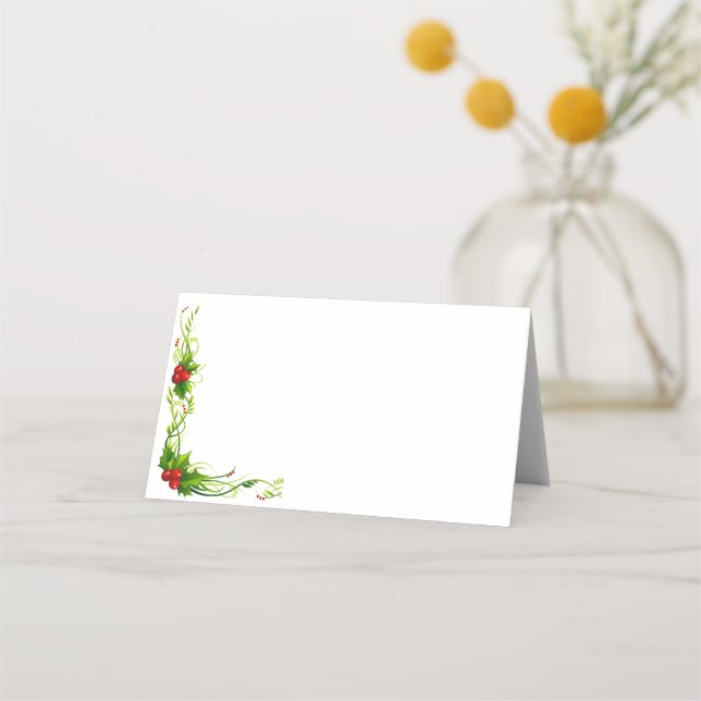 Name Place Card-Merry Christmas Holly Place Card (Front)