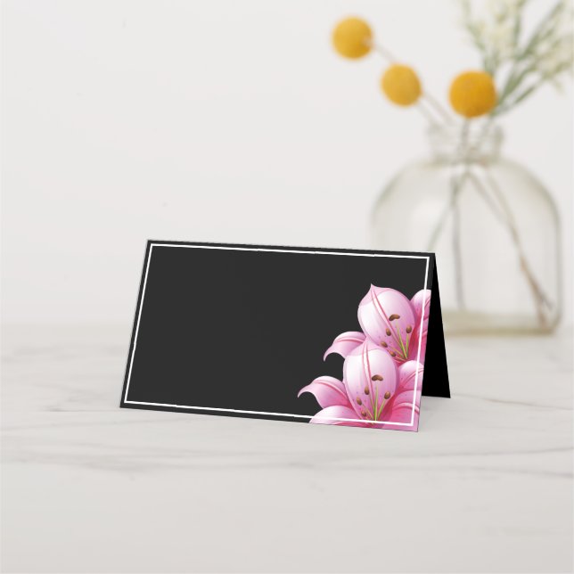 Name Place Card-Pink Lilies Place Card (Front)