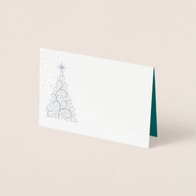 Name Place Card SLVR Foiled ChristmasTree & Stars (Front)