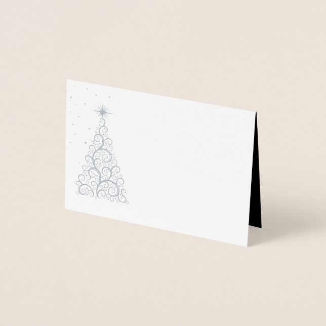 Name Place Card SLVR Foiled ChristmasTree & Stars (Front)