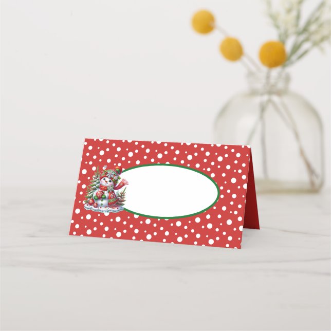 Name Place Cards-Christmas Snowman Place Card (Front)