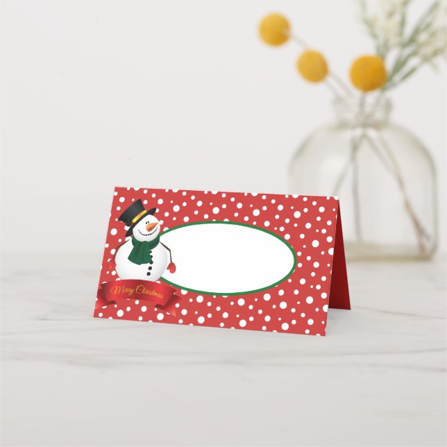 Name Place Cards-Christmas Snowman Place Card (Front)