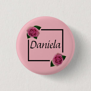 Name plate with roses 3 cm round badge