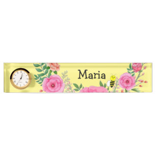 Name Plate Yellow Bumblebee Pink Floral