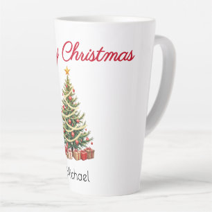 Name, Pretty Decorated Tree, Merry Christmas Latte Mug