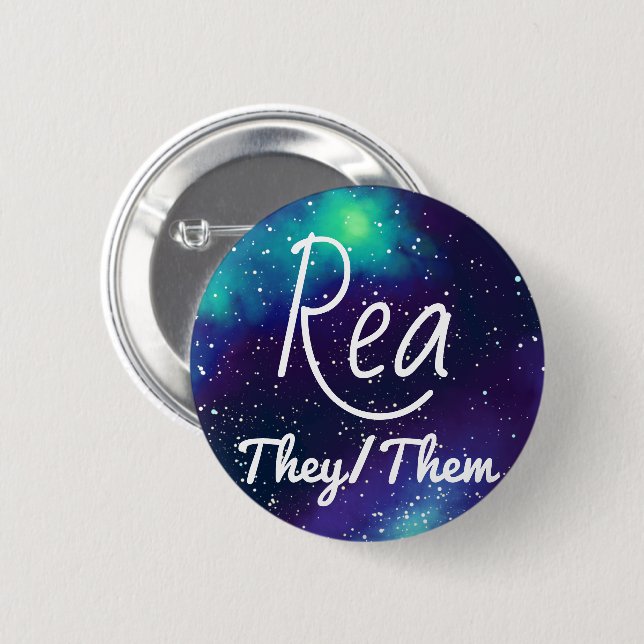 Name ___ + Pronouns Customisable Galaxy 6 Cm Round Badge (Front & Back)