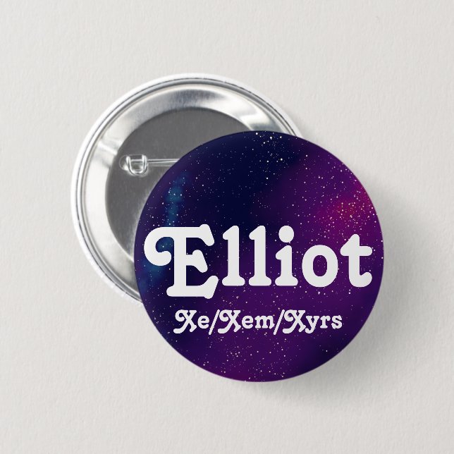 Name ___ + Pronouns Customisable Galaxy 6 Cm Round Badge (Front & Back)