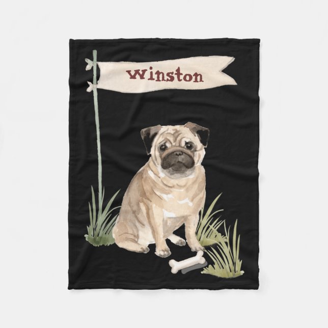Name Pug Pet Dog  Fleece Blanket (Front)