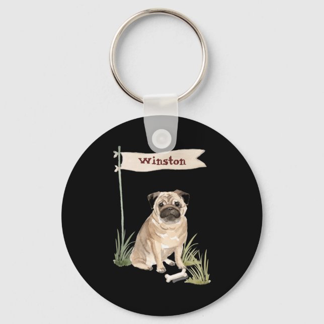 Name Pug Pet Dog  Key Ring (Front)