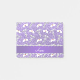 Name purple glitter nurse hats silver caduceus post-it notes