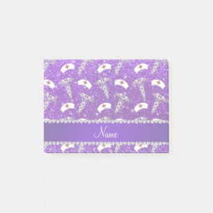 Name purple glitter nurse hats silver caduceus post-it notes