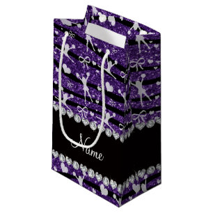 Name purple glitter zebra stripes cheerleading small gift bag