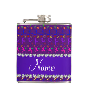 Name purple rainbow gymnastics hearts stars hip flask