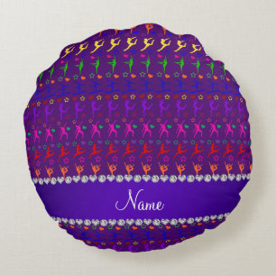 Name purple rainbow gymnastics hearts stars round cushion
