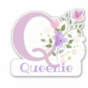 Name Queenie & Initial with Floral Design
