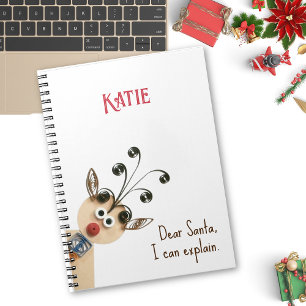 Name, Quilled Reindeer Peeking Holiday Day Planner Notebook