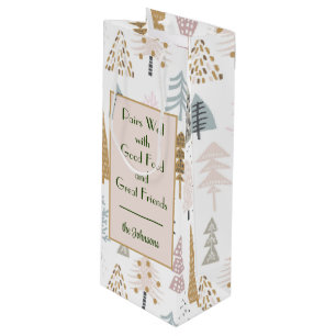 Name Quote    Whimsical Winter Trees Pattern Wine Gift Bag